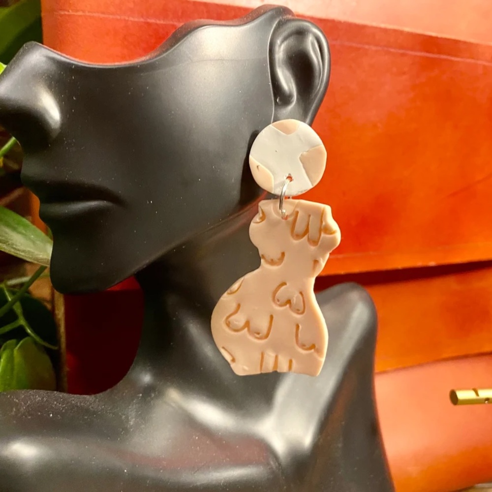 Handmade Clay Earrings | Forms of a Woman Silhouette | Pink Imperfect Pair